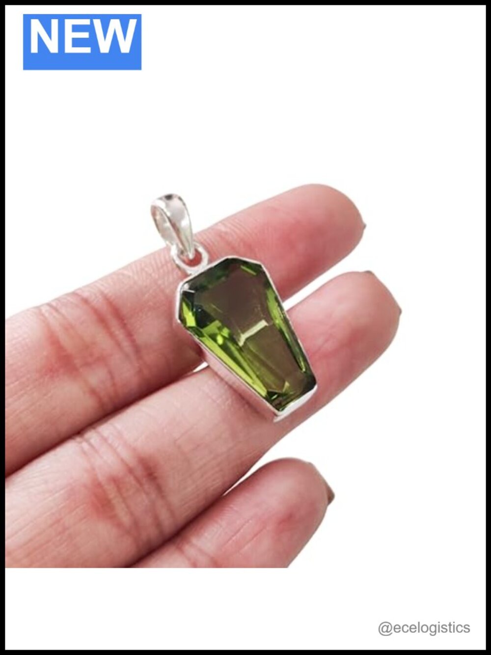 Coffin Shape Natural Peridot Pendant Necklace 925 Sterling Silver August